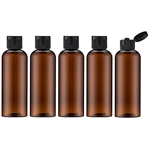 LISAPACK 3.4 oz Travel Bottles for Toiletries, Plastic Shampoo Containers | 5pcs small size dispenser, clear squeeze tubes, leak proof, small empty for liquid, lotion, conditioner, soap, 100 ml, TSA