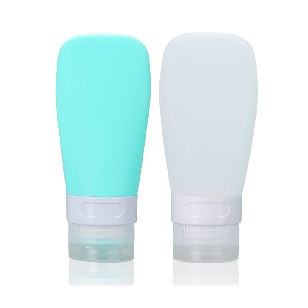 2 Pcs Silicone Travel Bottles,1.3oz Leak Proof Refillable Squeeze Containers with Transparent Carry Bag,Small Empty Travel Size Bottles for Shampoo,Conditioner,Lotion,Toiletries
