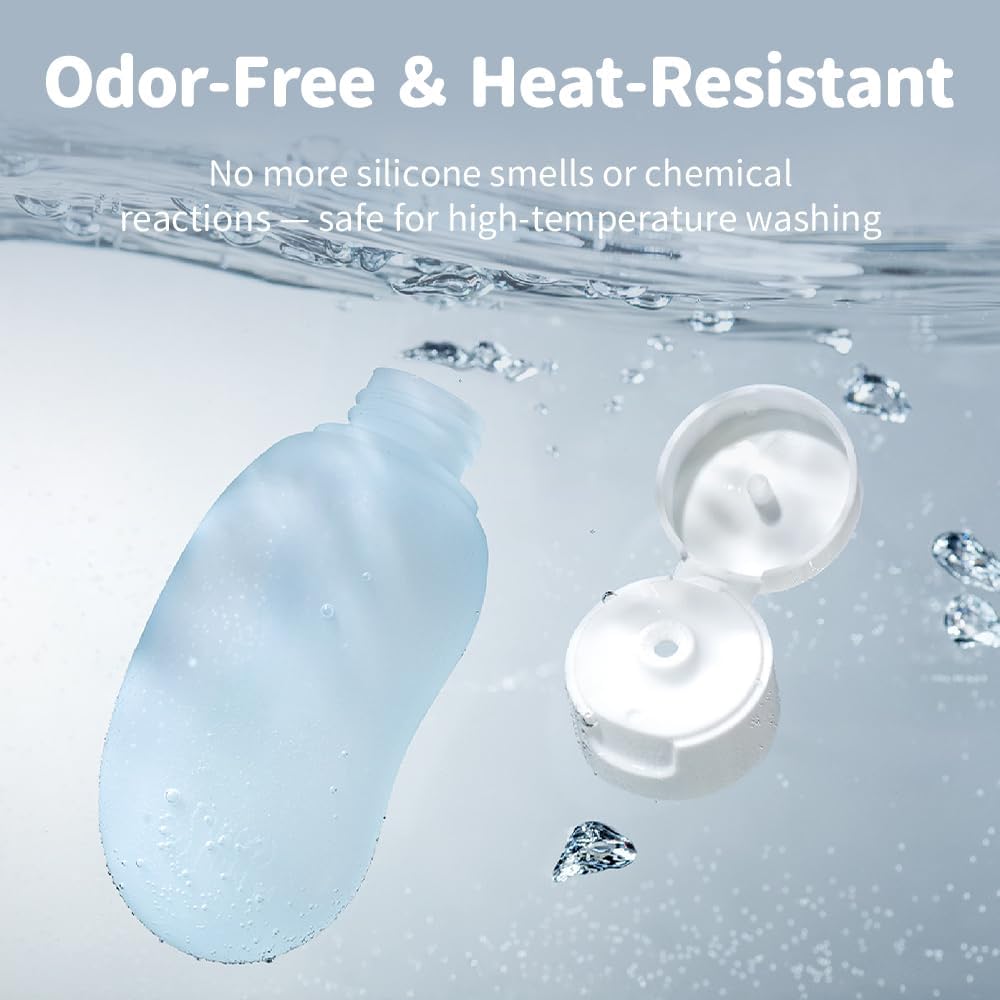 Silicone Travel Bottles, TSA Approved Travel Size for Toiletry 2oz | Ergonomic Grip, Leak-Proof, Refillable, Compact and Portable, Sets with Labels, Suitable for Toiletries, Kidney-Shaped