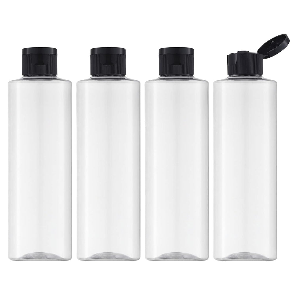 LISAPACK 8.3oz Travel Bottles for Toiletries, Plastic Shampoo Containers | 250ml large empty dispenser for liquid, conditioner, soap, body wash, clear travel size small (4 Pcs) with lids, leak proof