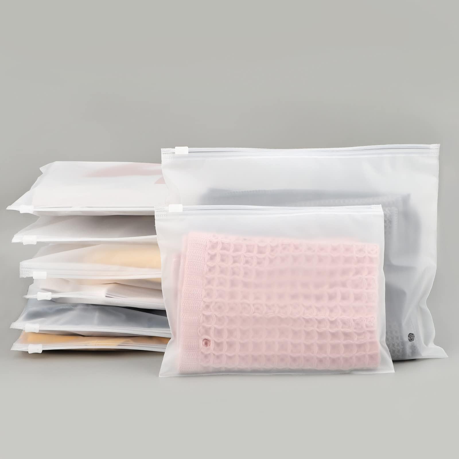 Frosted Zipper Bags for Clothes 25pcs, Plastic Shirt Bags for Packaging T-Shirt, Swimsuit, Bikini, Bathing Suit, 3 Mil, 9.8x7.8" with Vent Holes and Reinforced Sides