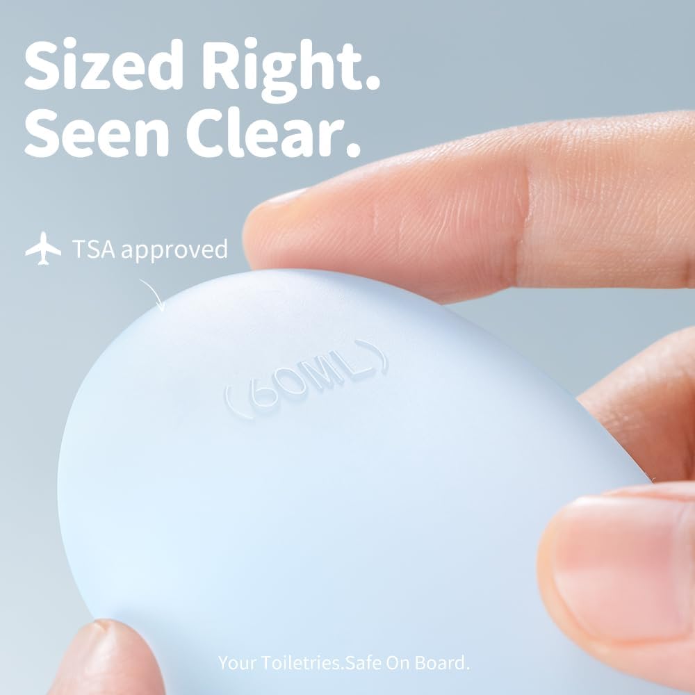 Silicone Travel Bottles, TSA Approved Travel Size for Toiletry 2oz | Ergonomic Grip, Leak-Proof, Refillable, Compact and Portable, Sets with Labels, Suitable for Toiletries, Kidney-Shaped