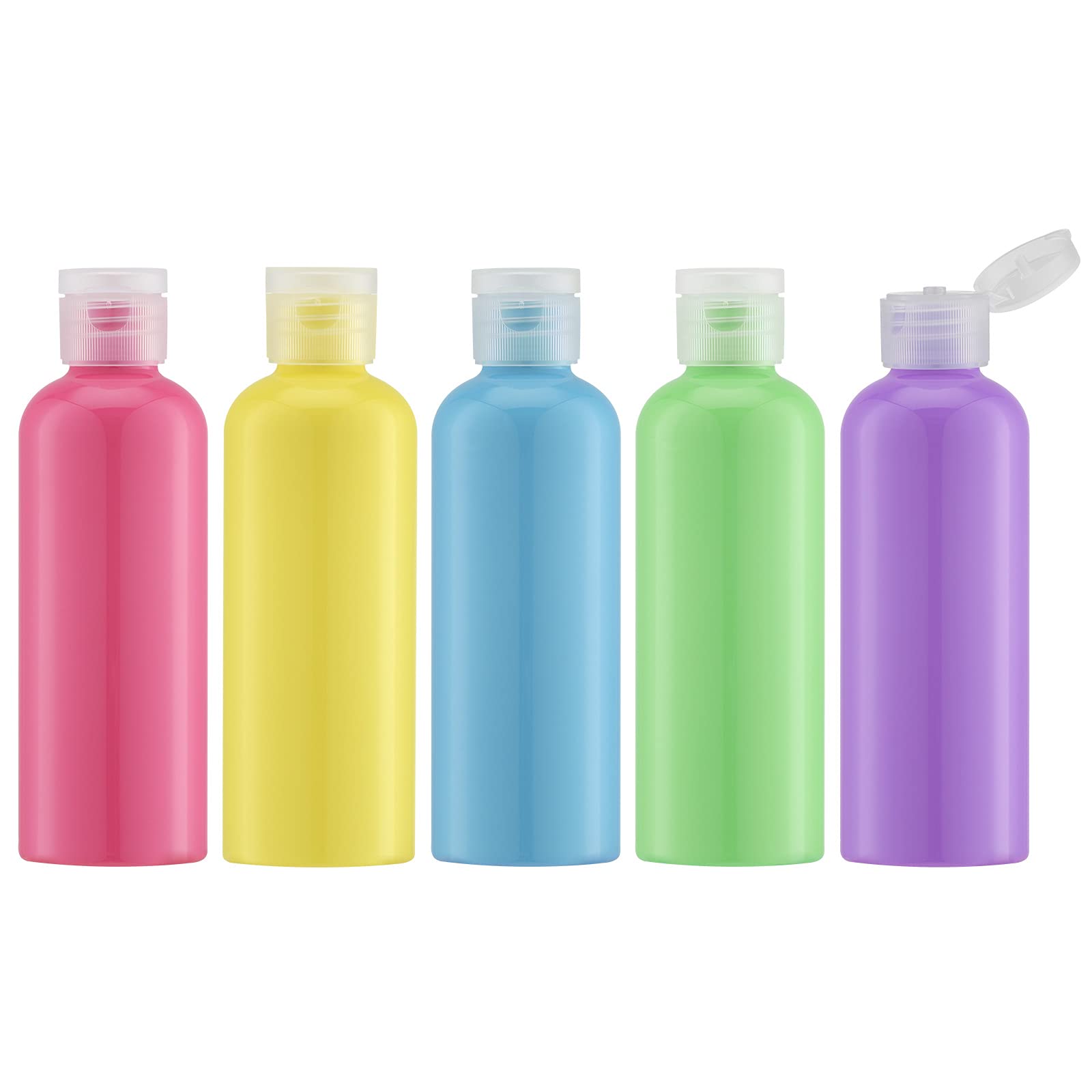 LISAPACK 3.4 oz Travel Bottles for Toiletries, Plastic Shampoo Containers | 5pcs small size dispenser, clear squeeze tubes, leak proof, small empty for liquid, lotion, conditioner, soap, 100 ml, TSA