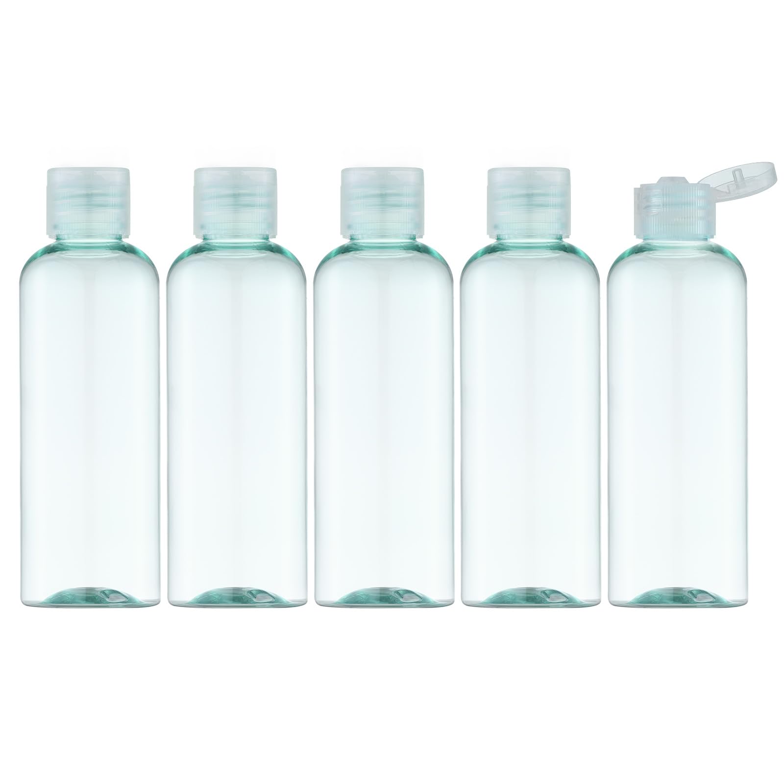 LISAPACK 3.4 oz Travel Bottles for Toiletries, Plastic Shampoo Containers | 5pcs small size dispenser, clear squeeze tubes, leak proof, small empty for liquid, lotion, conditioner, soap, 100 ml, TSA