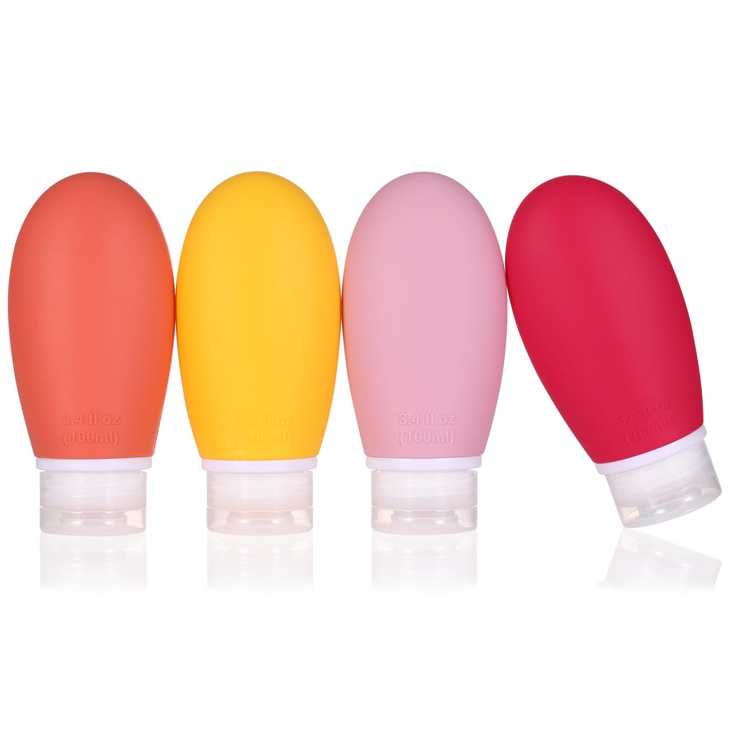 LIYUABU Leak Proof Silicone Travel Bottles,4 Pack 2oz Liquid Squeezable Refillable Portable Accessories/Cosmetic Containers,BPA Free,Travel Size Bottles for Toiletries Shampoo Conditioner Lotion