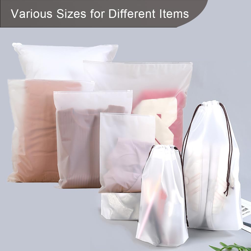 30Pack Travel Packing Bags, Multi-Size Clothing Organizer Zipper Bag | 6 Sizes Frosted Plastic Travel Bags. Clothes, Shoes, Toiletries, Swimsuits Suitcase Organizer. Lightweight Travel Accessories