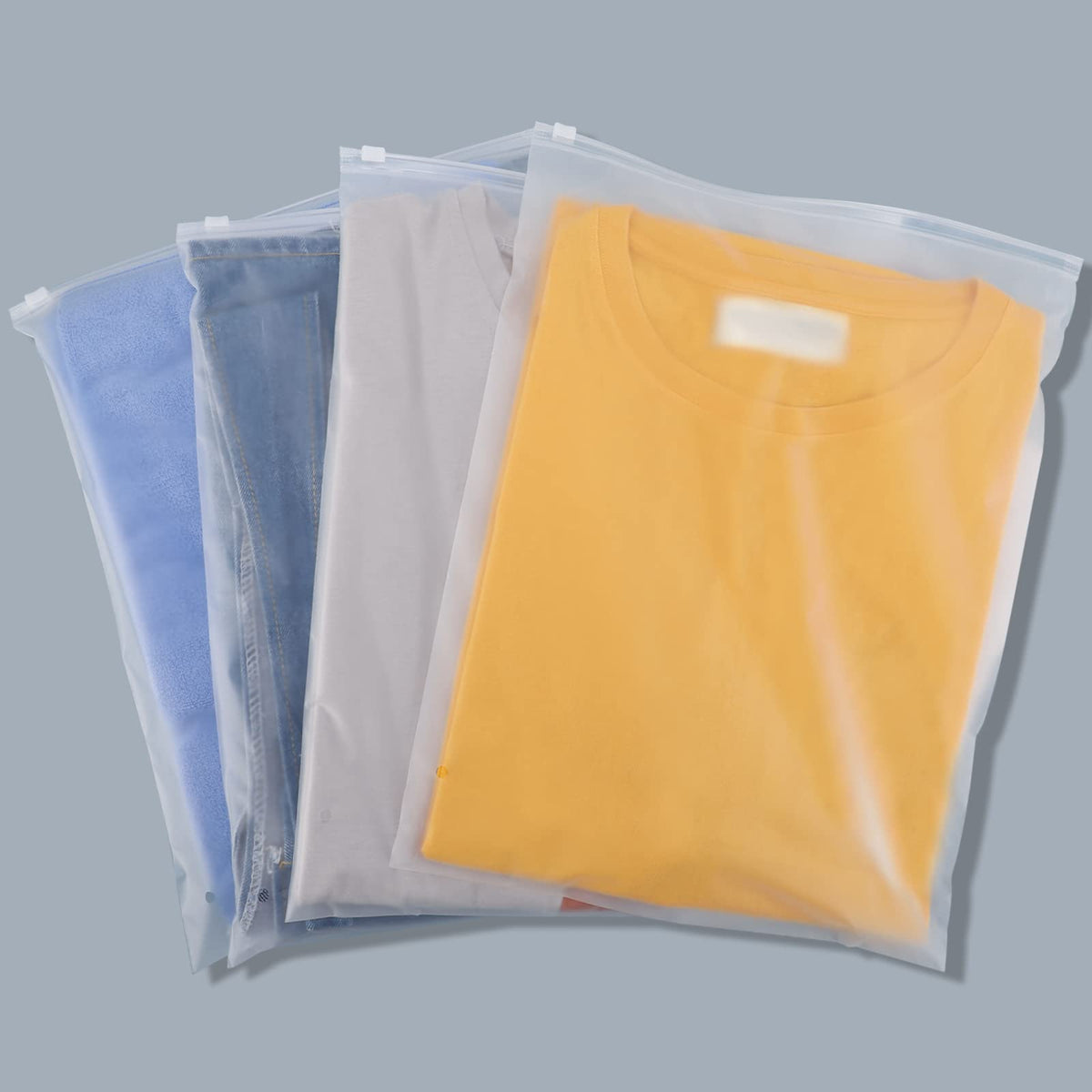 Shirt Packaging Bags, 50PCS 11x15 inch Reclosable Poly & Plastic Packaging Bags for Clothing, T-Shirts, Jeans, Pants, Zip Lock with Vent Hole for Travel Storage, Frosted, 3 Mil