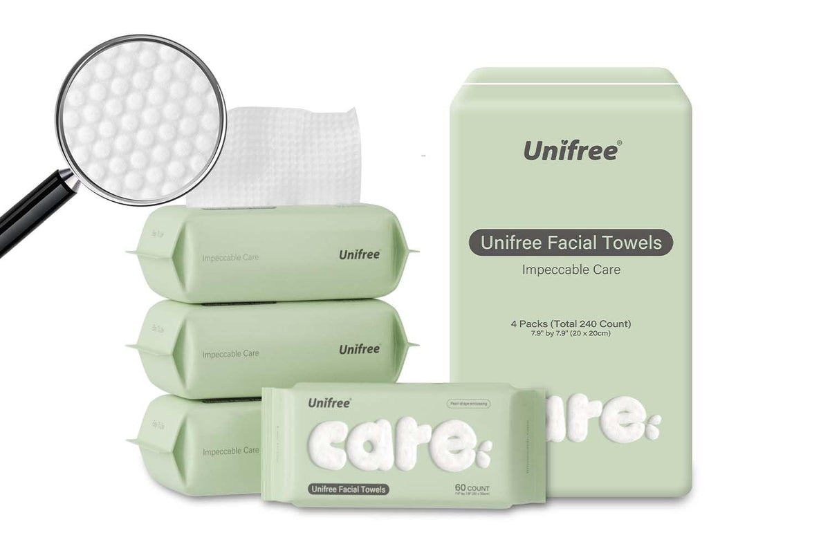 Unifree Facial Towel l Disposable Dry Wipes l 4 -pack Value Pack, 240 Count Towel,Absorbent,Reusable, Soft, Comfort Skincare
