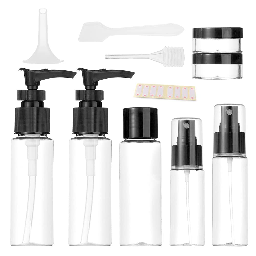 Vitog Travel Bottles Kit, TSA Approved Leak Proof Portable Toiletry Containers Set, Clear PET Flight Size Cosmetic Containers for Lotion, Shampoo, Cream, Soap, Set of 11