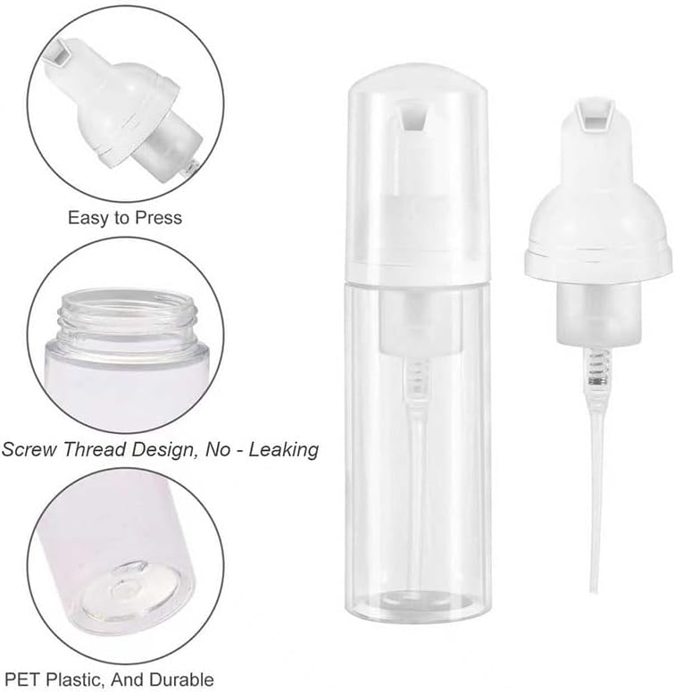 3pcs 2oz Small Size Mousse Plastic Travel Foam Pump Bottle Dispenser (60ml) | Clear, Leakproof, Tsa approved, Travelers Daily Use, for Hand Soap, Shampoo, Lash Cleanser