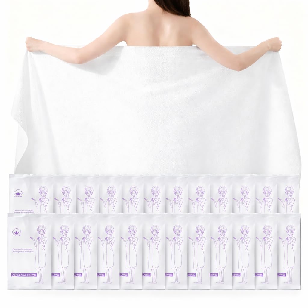 12 Pack Disposable Bath Towels, 55x27.5 Inches Portable Camping Towels | Absorbent, Soft & Hygienic Disposable Body Towels for Camping, Swimming, Beach, Hotel, and Travel