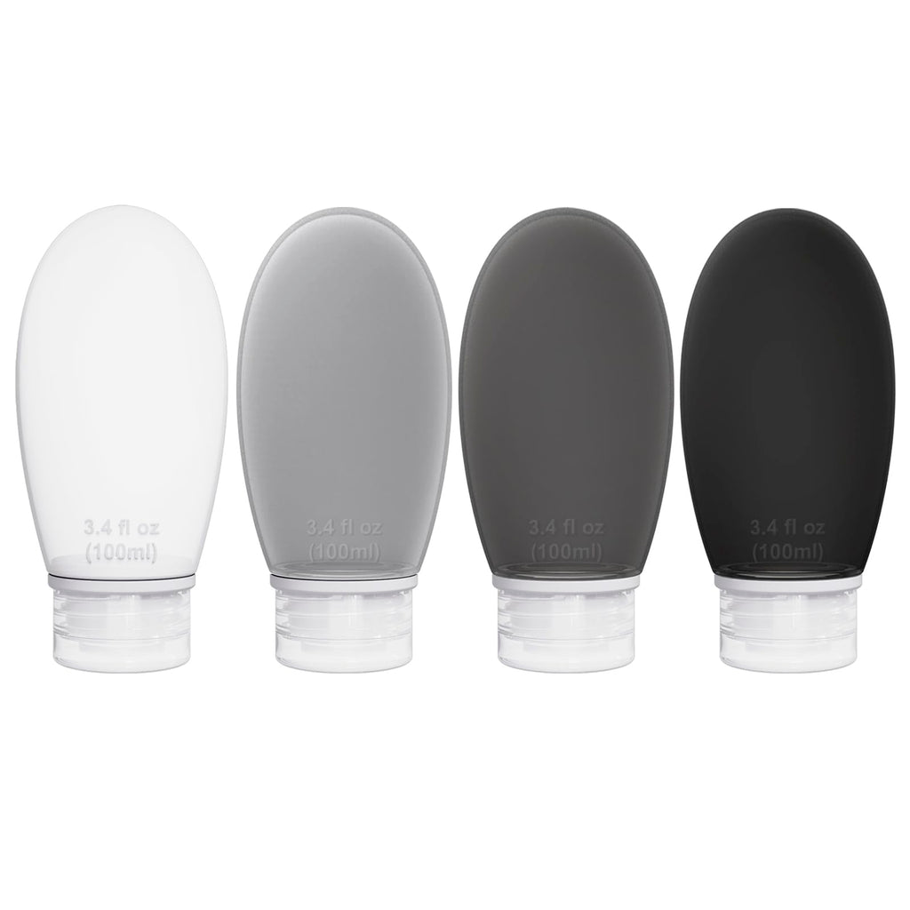 Silicone Travel Bottles for Toiletries TSA Approved Travel Size Containers Set 4 Pack Portable Leak Proof Refillable Cosmetic Squeeze Bottles Shampoo Hair Conditioner Body Lotion Bath Shower Gel