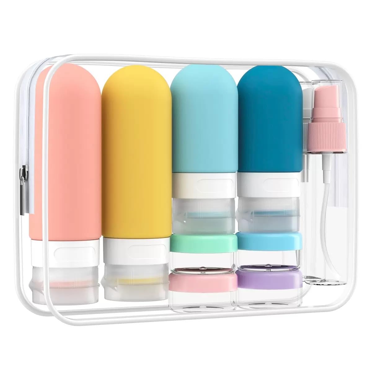 17 Pack Travel Bottles for Toiletries, TSA Approved Leak Proof Silicone Travel Containers for Toiletries with Label-Dopamine Color