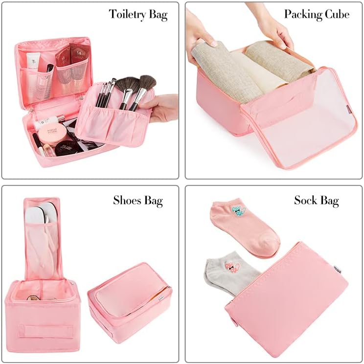 BAGAIL 8 Set Packing Cubes Luggage Packing Organizers for Travel Accessories-Blush Pink