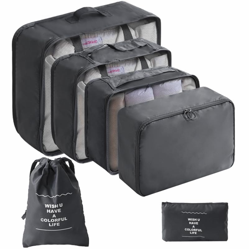 LANSKLBD 6/8 Set Packing Cubes for Suitcases Travel Luggage Packing Organizers,Travel Accessories Essentials Luggage Organizer with Shoe/Tioletry/Laundry Bag (Beige, 6 set)