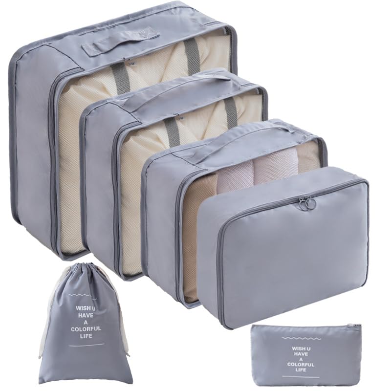 LANSKLBD 6/8 Set Packing Cubes for Suitcases Travel Luggage Packing Organizers,Travel Accessories Essentials Luggage Organizer with Shoe/Tioletry/Laundry Bag (Beige, 6 set)