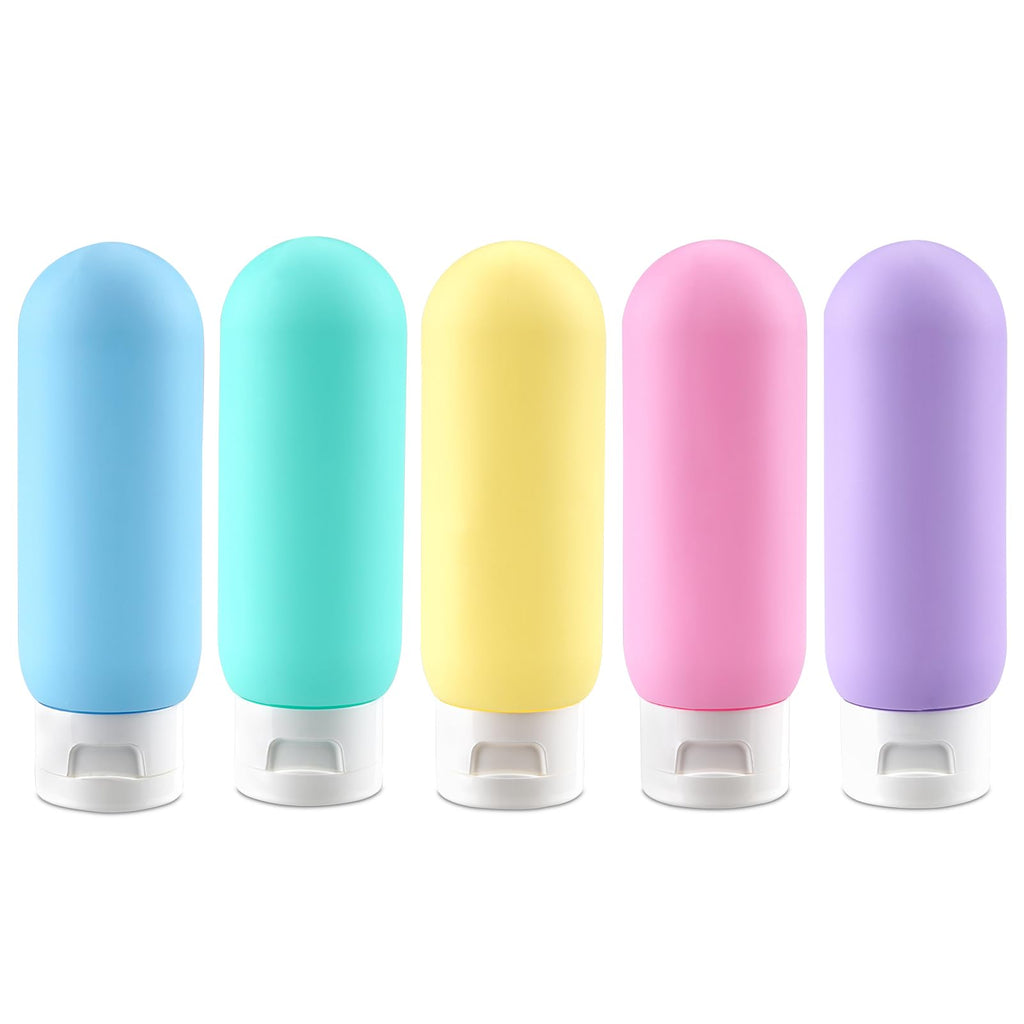 Cosywell Travel Bottles for Toiletries 5 Pack 3.4oz Travel Size Containers | Pre-Printed Shampoo, Conditioner, Body Soap, Soft Touch HDPE ,TSA Approved, Leak Proof, Squeezable Toiletry Bottle(White)