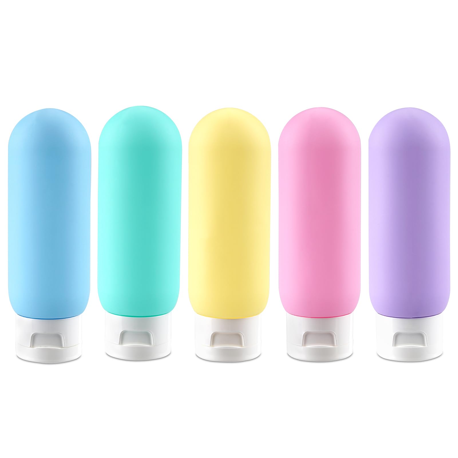 Cosywell Travel Bottles for Toiletries 5 Pack 3.4oz Travel Size Containers | Pre-Printed Shampoo, Conditioner, Body Soap, Soft Touch HDPE ,TSA Approved, Leak Proof, Squeezable Toiletry Bottle(White)
