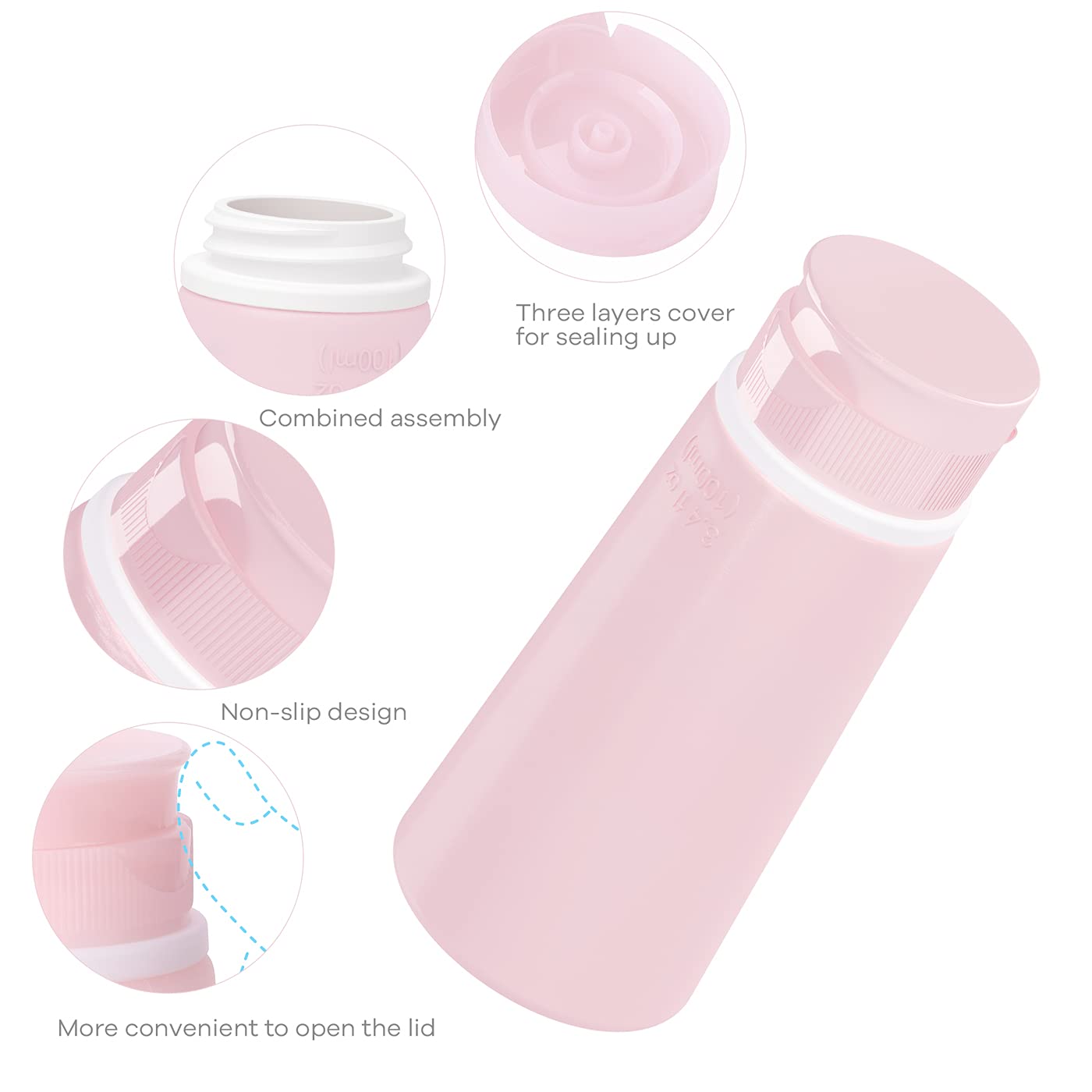 TakeToday Travel Bottles for Toiletries 3.4oz 4 Pack, TSA Leak Proof | BPA Free, Leak Guard, Clear Pouch, 4 Colors Available, for Travel and Gym