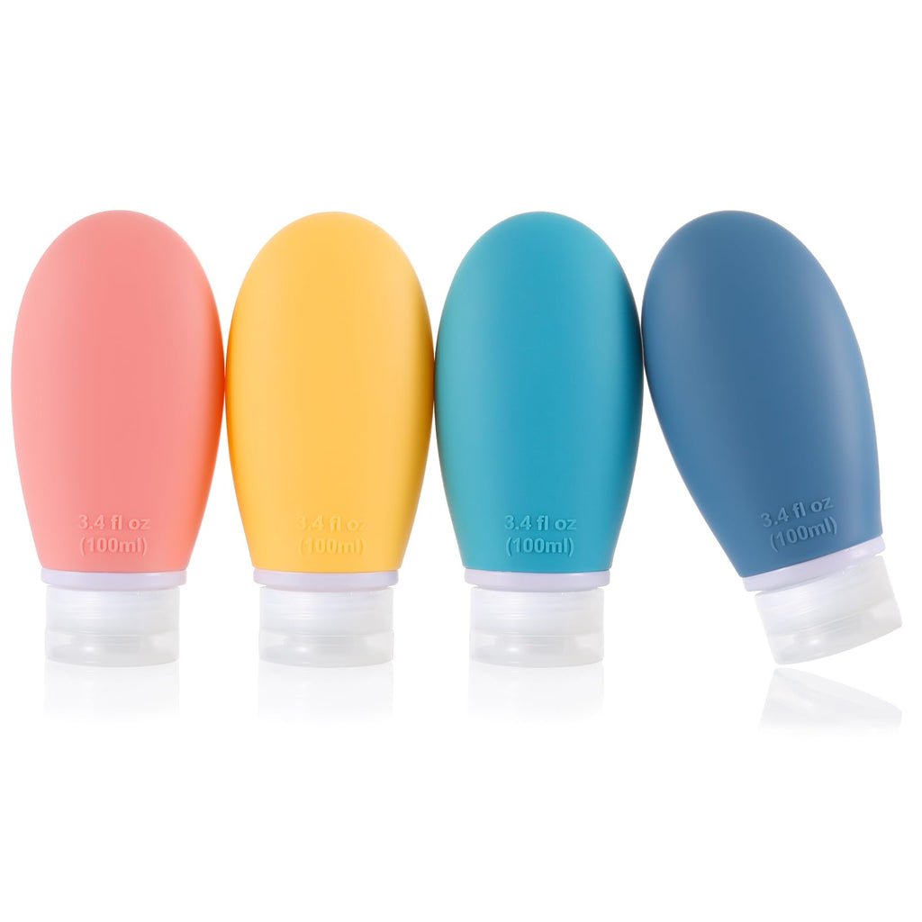 LIYUABU Leak Proof Silicone Travel Bottles,4 Pack 2oz Liquid Squeezable Refillable Portable Accessories/Cosmetic Containers,BPA Free,Travel Size Bottles for Toiletries Shampoo Conditioner Lotion