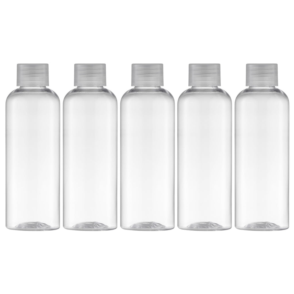 Tekson Travel Bottles for Toiletries, 3.4oz Mouthwash Container, Screw Top | 5 Pack, small size plastic bottles empty, for liquids & shampoo, with black twist cap, TSA, leak-proof, clear, 100ml