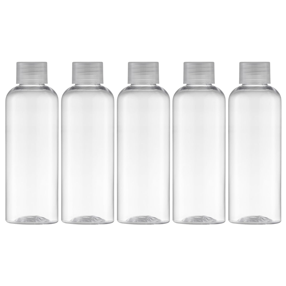 Tekson Travel Bottles for Toiletries, 3.4oz Mouthwash Container, Screw Top | 5 Pack, small size plastic bottles empty, for liquids & shampoo, with black twist cap, TSA, leak-proof, clear, 100ml
