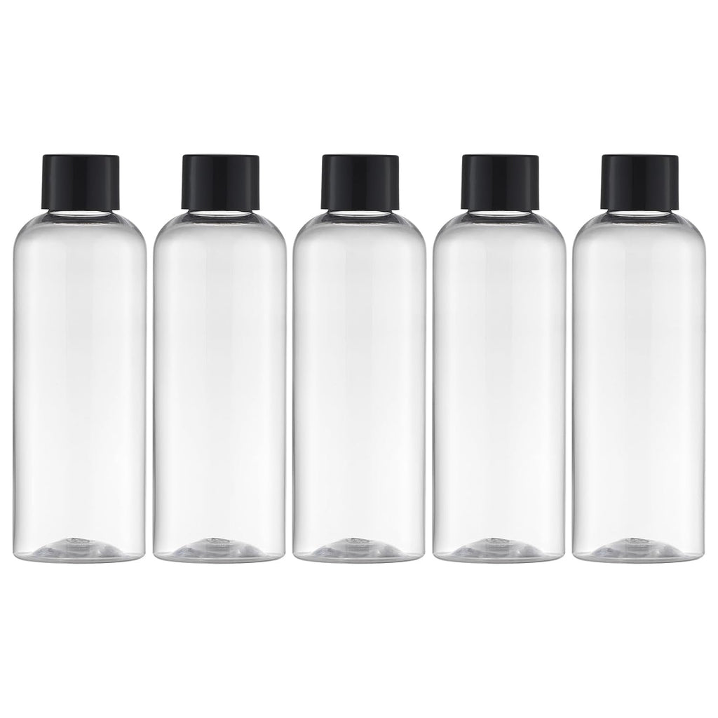Tekson Travel Bottles for Toiletries, 3.4oz Mouthwash Container, Screw Top | 5 Pack, small size plastic bottles empty, for liquids & shampoo, with black twist cap, TSA, leak-proof, clear, 100ml