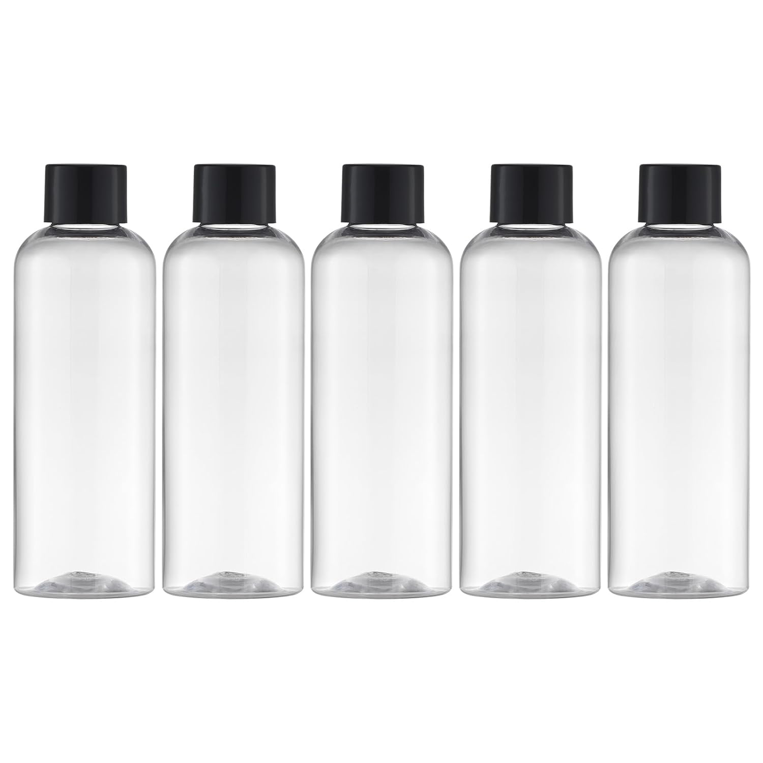 Tekson Travel Bottles for Toiletries, 3.4oz Mouthwash Container, Screw Top | 5 Pack, small size plastic bottles empty, for liquids & shampoo, with black twist cap, TSA, leak-proof, clear, 100ml