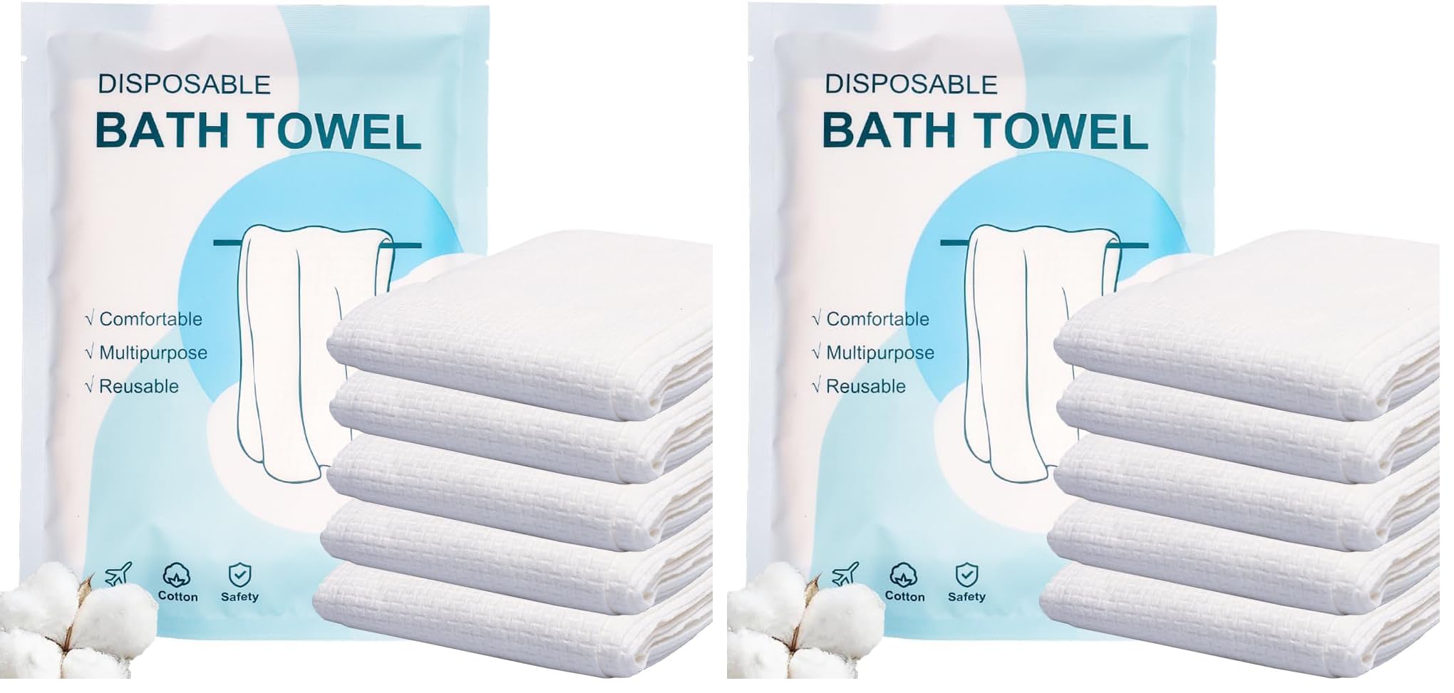Disposable Bath Towels 5 PCS Large Portable Bath Towels for Travel,55 x 27.5 inch Soft Big Body Towel,Washcloth for Hiking Camping Hotel Bathroom, Individually Packed