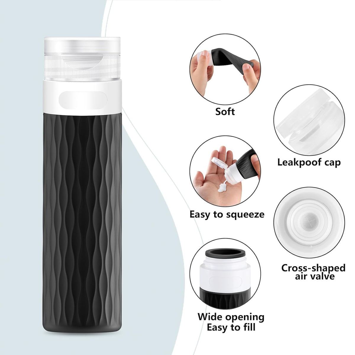 Travel Size Bottles for Toiletries, TSA Approved Travel Containers 3.4oz | Silicone Travel Shampoo & Conditioner Toiletry Bottles, Leak Proof Refillable Travel Essentials Squeeze Bottles, BPA Free