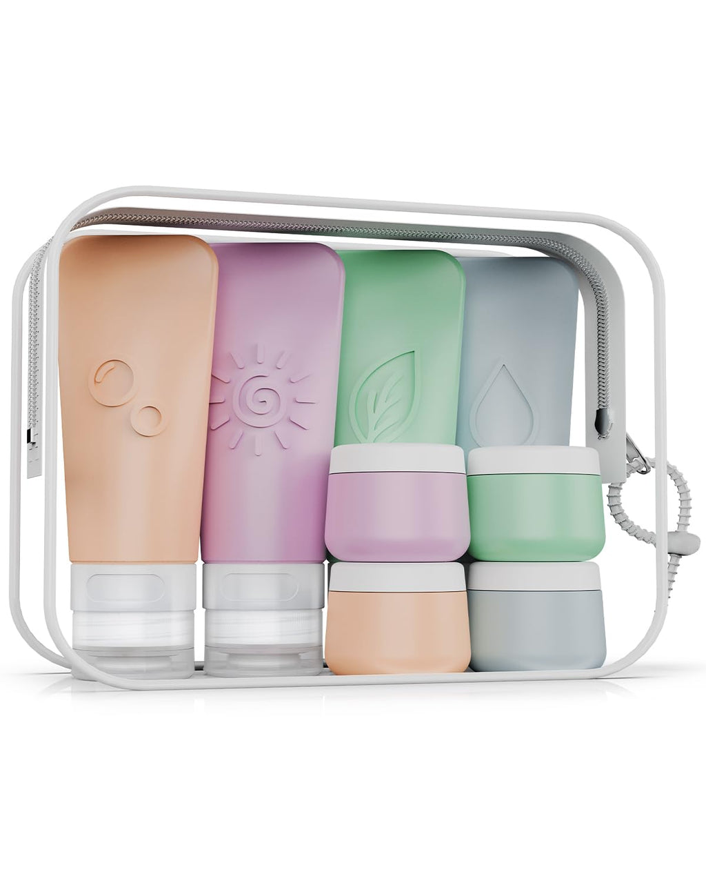 16-Piece Silicone Travel Bottles Set – TSA Approved Leakproof Toiletry Kit with Flat Easy-Squeeze Bottles, Pump & Spray, Waterproof Bag | 16-Piece Silicone Bottles Set,TSA Approved Leakproof,Easy-Squeeze Bottles,Come with Pump,Spray bottles and Waterproof