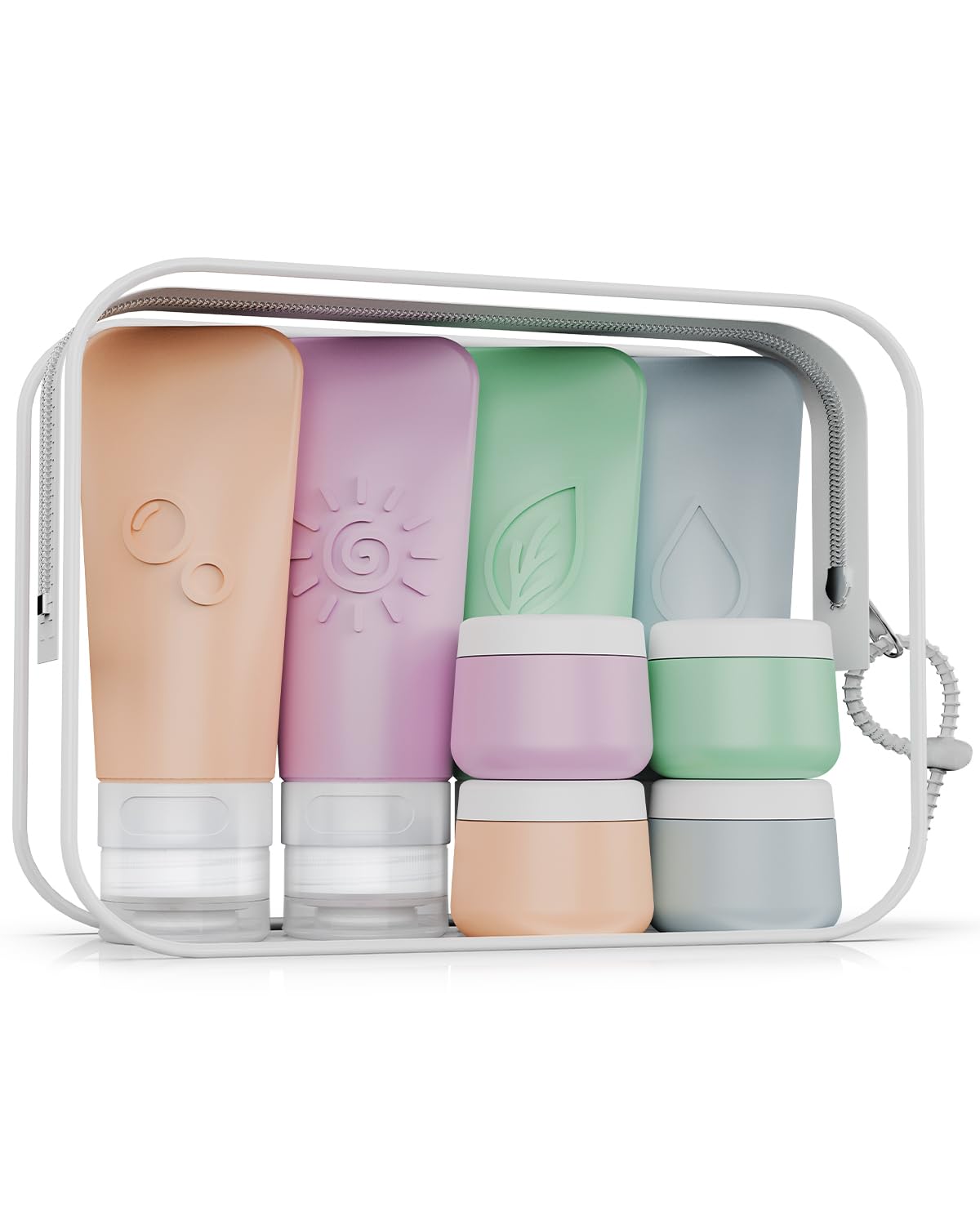 16-Piece Silicone Travel Bottles Set – TSA Approved Leakproof Toiletry Kit with Flat Easy-Squeeze Bottles, Pump & Spray, Waterproof Bag | 16-Piece Silicone Bottles Set,TSA Approved Leakproof,Easy-Squeeze Bottles,Come with Pump,Spray bottles and Waterproof