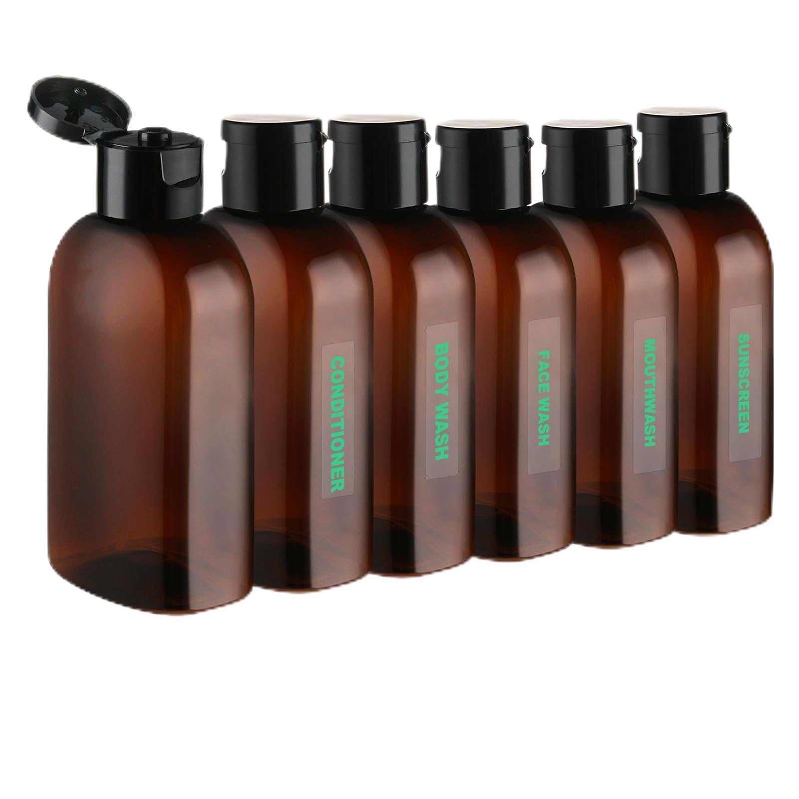 Cosywell 5pcs 3.4oz TSA Approved Amber Travel Bottles for Toiletries | Travel Shampoo Bottles, Leak Proof, Empty Lotion Containers, with Flip Cap, Plastic Squeeze Bottle, and a Toiletry Bag