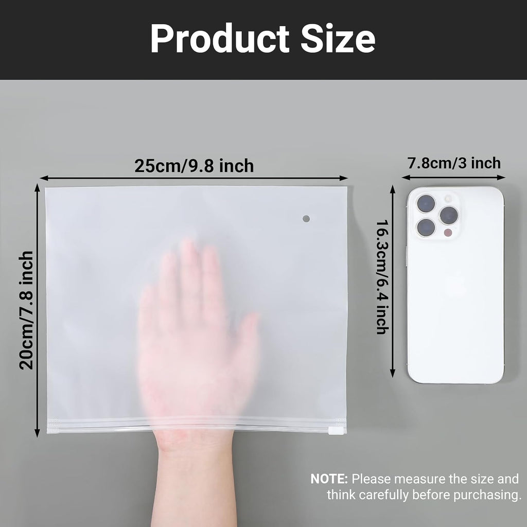 Frosted Zipper Bags for Clothes 25pcs, Plastic Shirt Bags for Packaging T-Shirt, Swimsuit, Bikini, Bathing Suit, 3 Mil, 9.8x7.8" with Vent Holes and Reinforced Sides