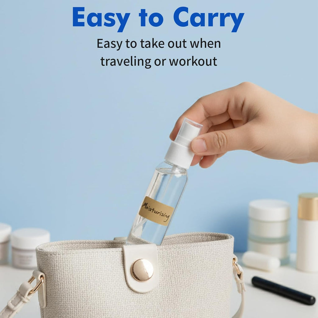 DNSEN 5 Pack 3.4 oz Travel Spray Bottles TSA Approved Fine Mist Travel Size Spray Bottle for Liquids Refillable Empty Clear Plastic Bottles with Labels