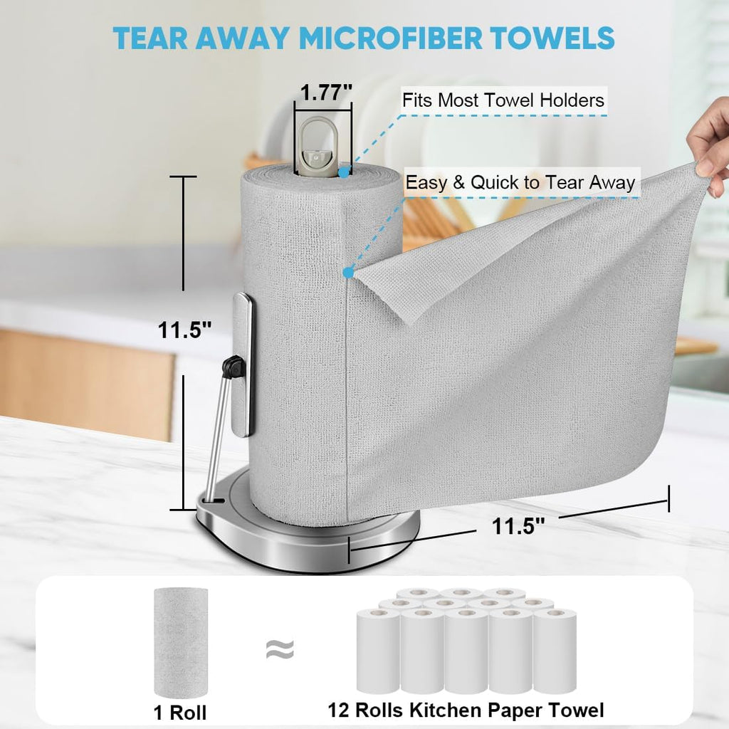 AIDEA Microfiber Cleaning Cloth Roll-50PK, Paper Towels Reusable 11.5×11.5" | Tear Away Towels, Washable Shop Rags, Microfiber Towels for Cars, Lint Free Rags for House, Kitchen, Window, Grey