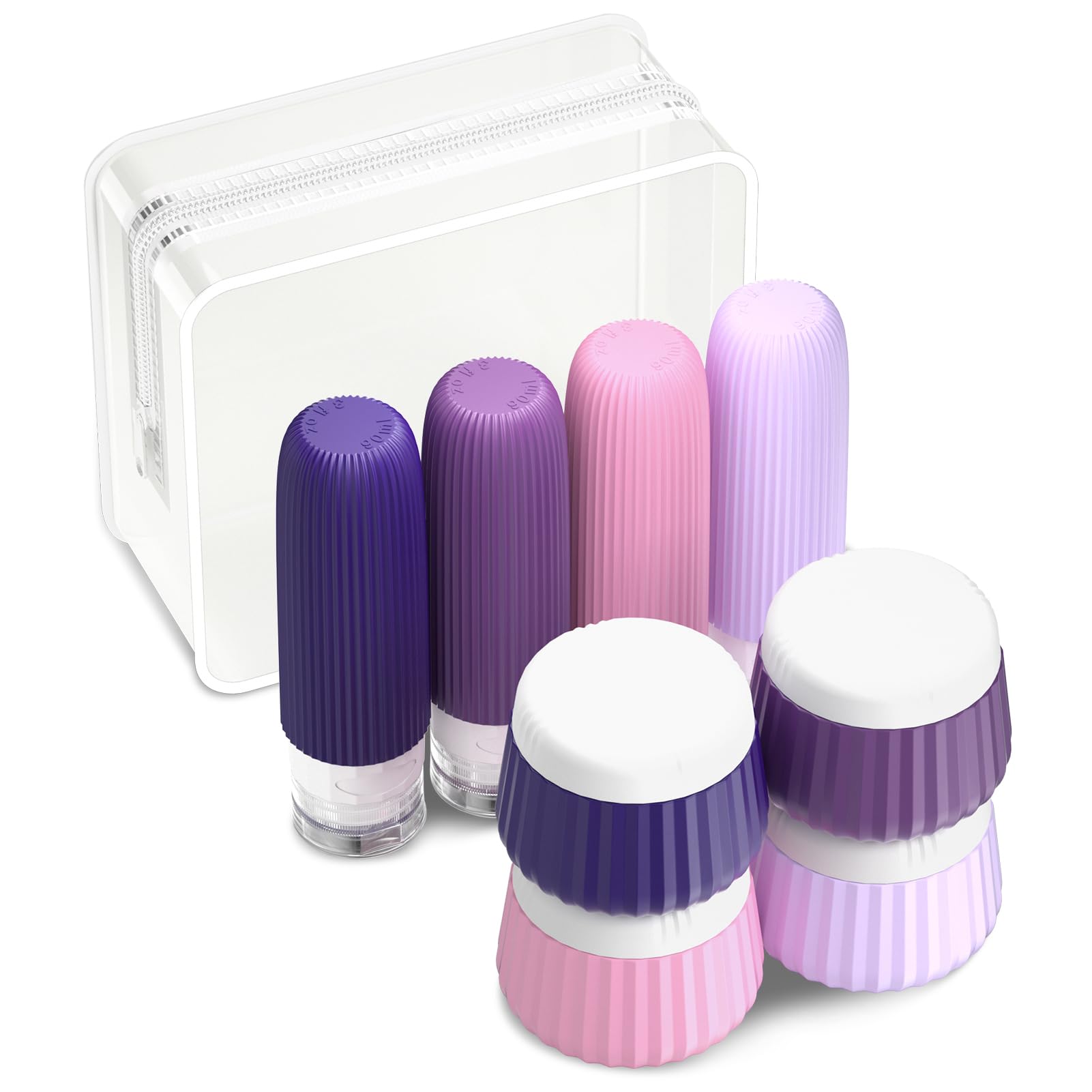 Mrsdry Travel Bottles - 8 Pack, TSA Approved Travel Size Toiletries, Leak Proof Silicone Squeezable Containers in Clear Bag