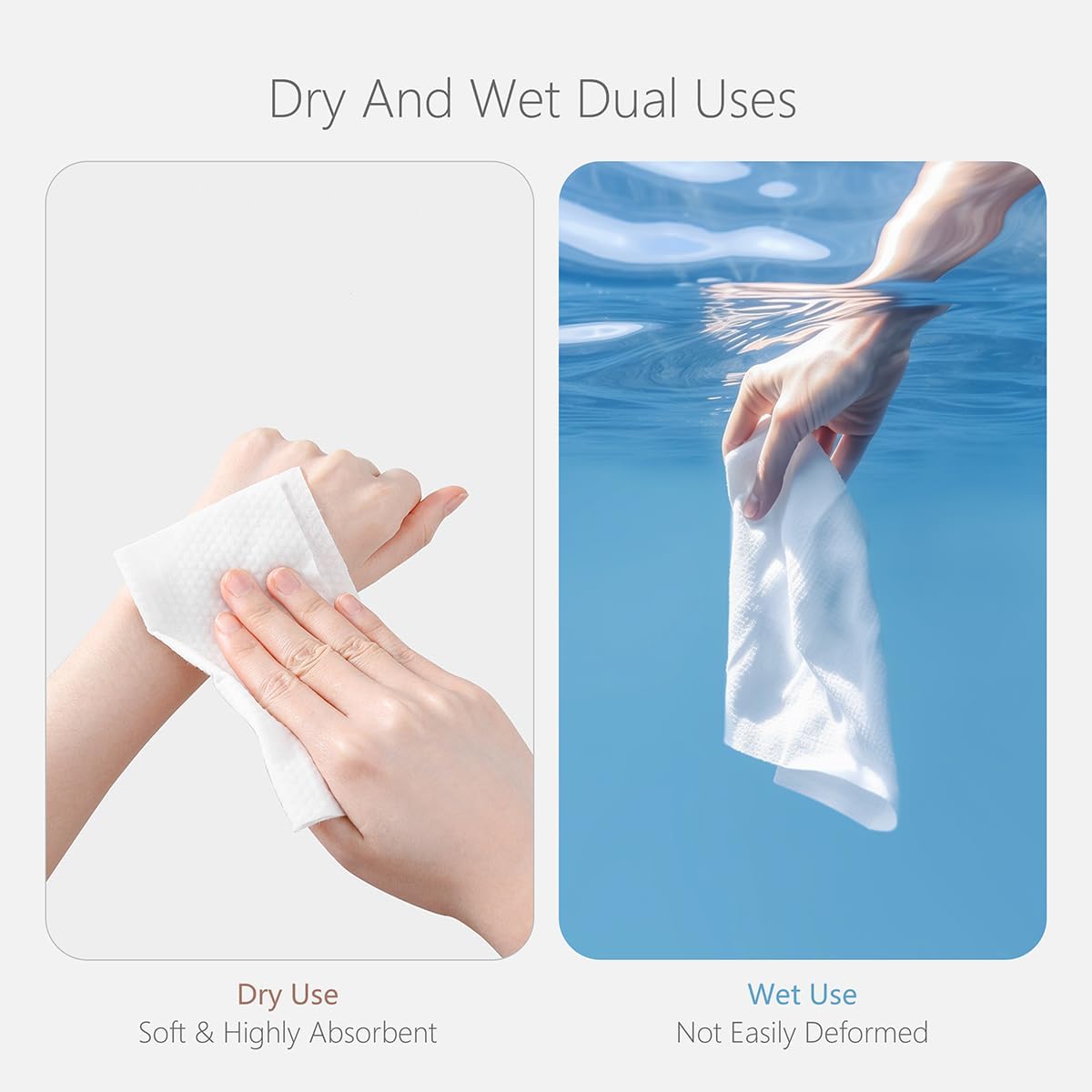 Face Towels Disposable Cotton Facial Towels,Biodegradable,100 Count | Soft Dry Facial Tissue, Drying Tissue for Skin Care, Makeup Remover, Disposable Face Cloths for Washing