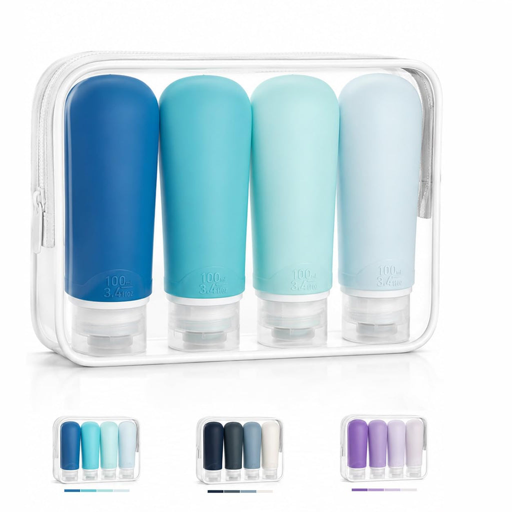 INSFIT Travel Bottles for Toiletries, TSA Approved 3oz Travel Size Containers, BPA Free Leak Proof Squeezable Silicone Tubes for Shampoo Conditioner Lotion Body Wash with Labels
