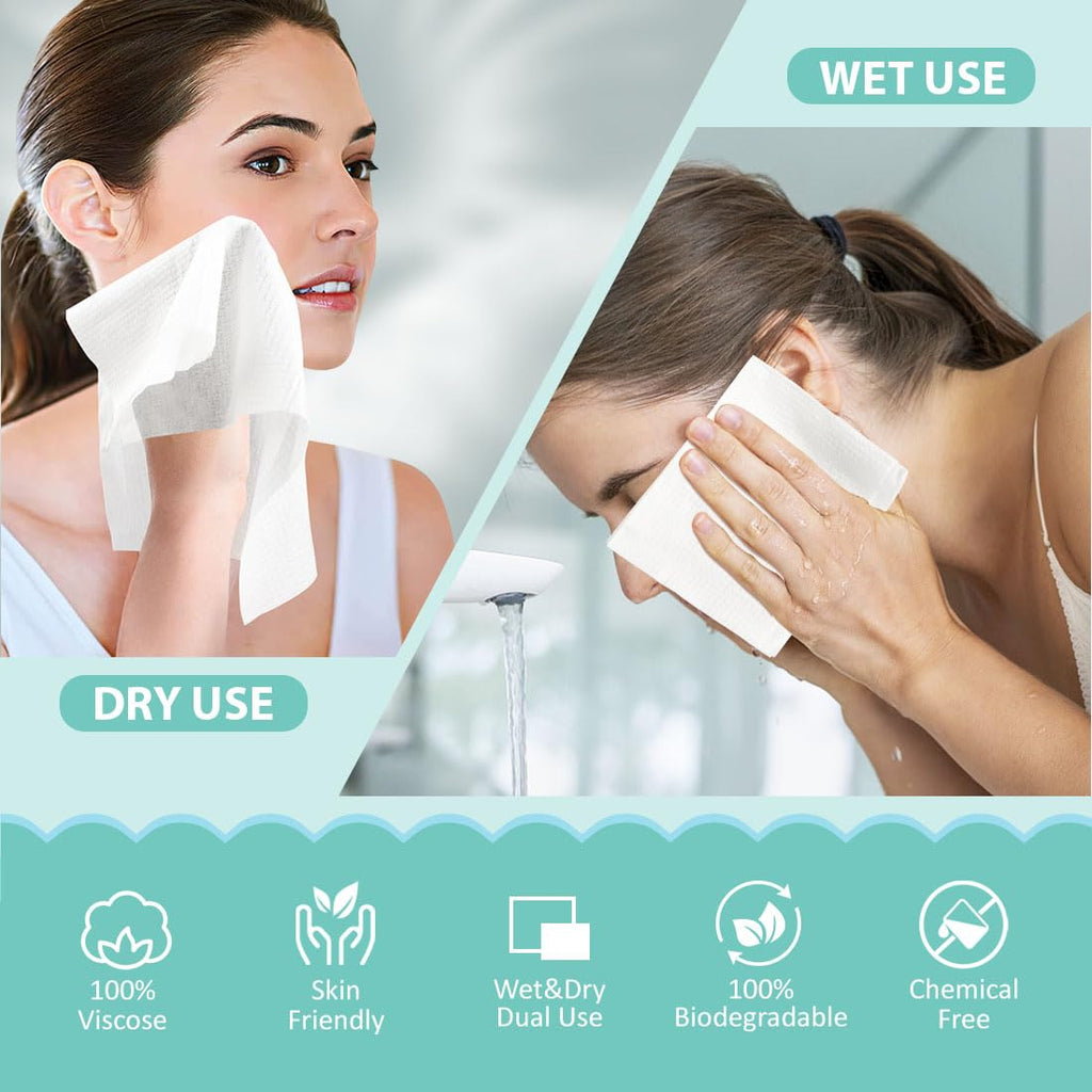 HOMEXCEL Face Towels, Disposable Face Towelette Ultra Soft & Absorbent | Biodegradable Makeup Remover Dry Wipes, Clean Facial Wash Cloth for All Skin, Lint-Free for Skincare & Cleansing, 50 Count