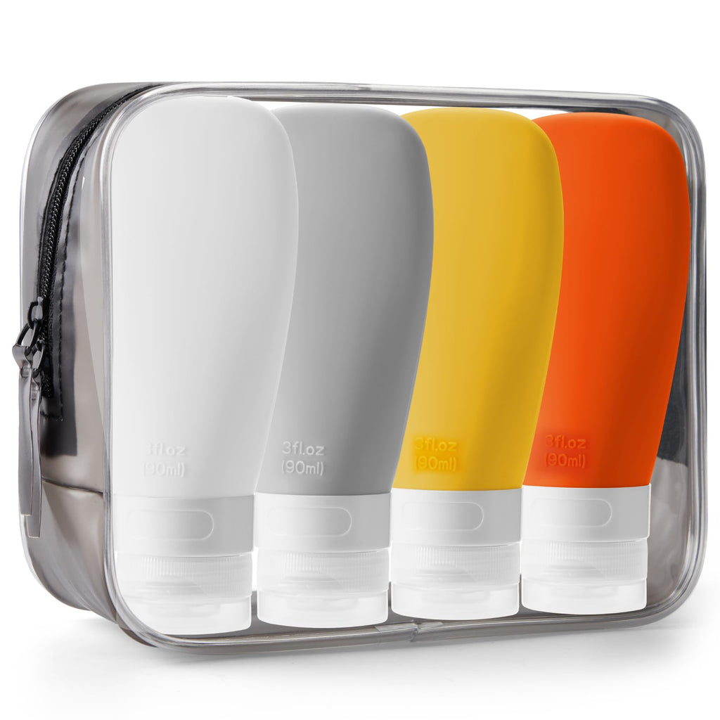 INSFIT Travel Bottles for Toiletries, TSA Approved 3oz Travel Size Containers, BPA Free Leak Proof Squeezable Silicone Tubes for Shampoo Conditioner Lotion Body Wash with Labels