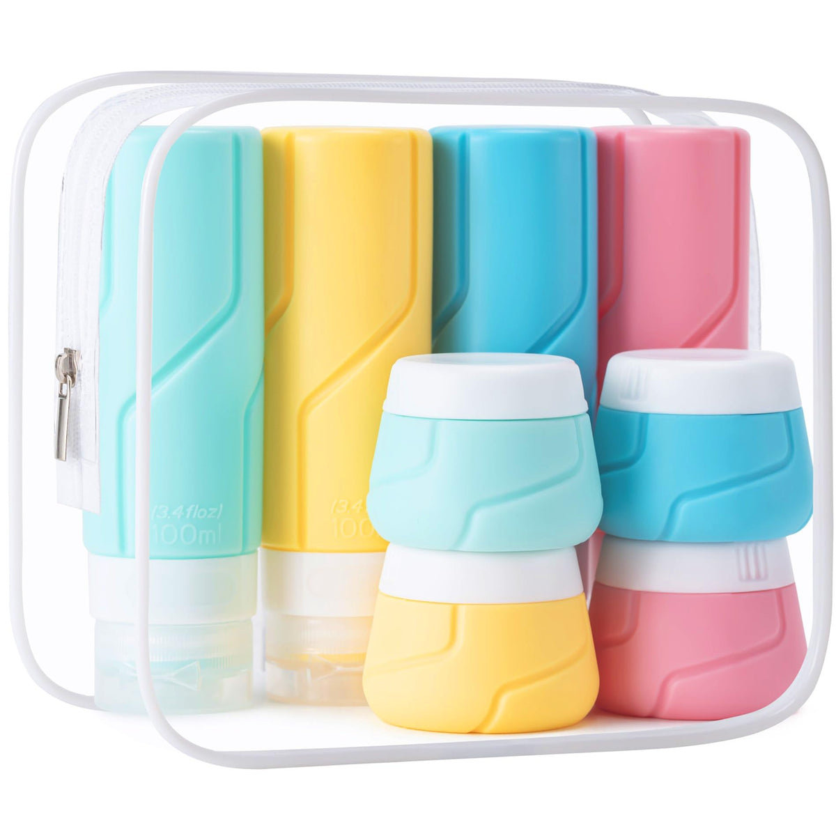 Travel Bottles - 15 Pack, TSA Approved Travel Size Toiletries, Leak Proof Silicone Squeezable Containers in Clear Bag(Colorful)