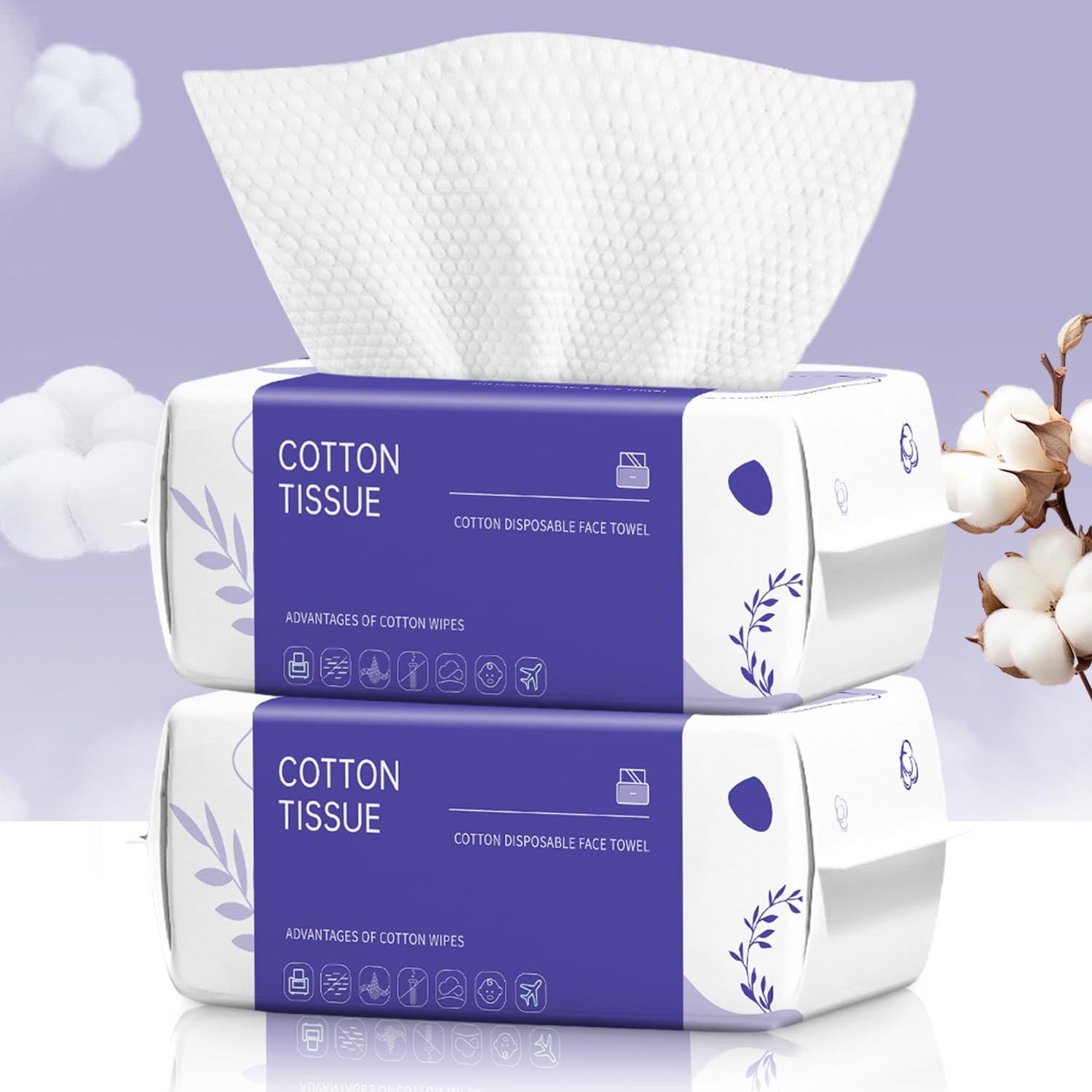 Disposable Face Towel 100 Count, Face Towels, Soft Cotton Dry Wipes Facial Cloths Towelettes for Washing and Drying, Facial Tissue for Cleansing, Skincare and Makeup Remover