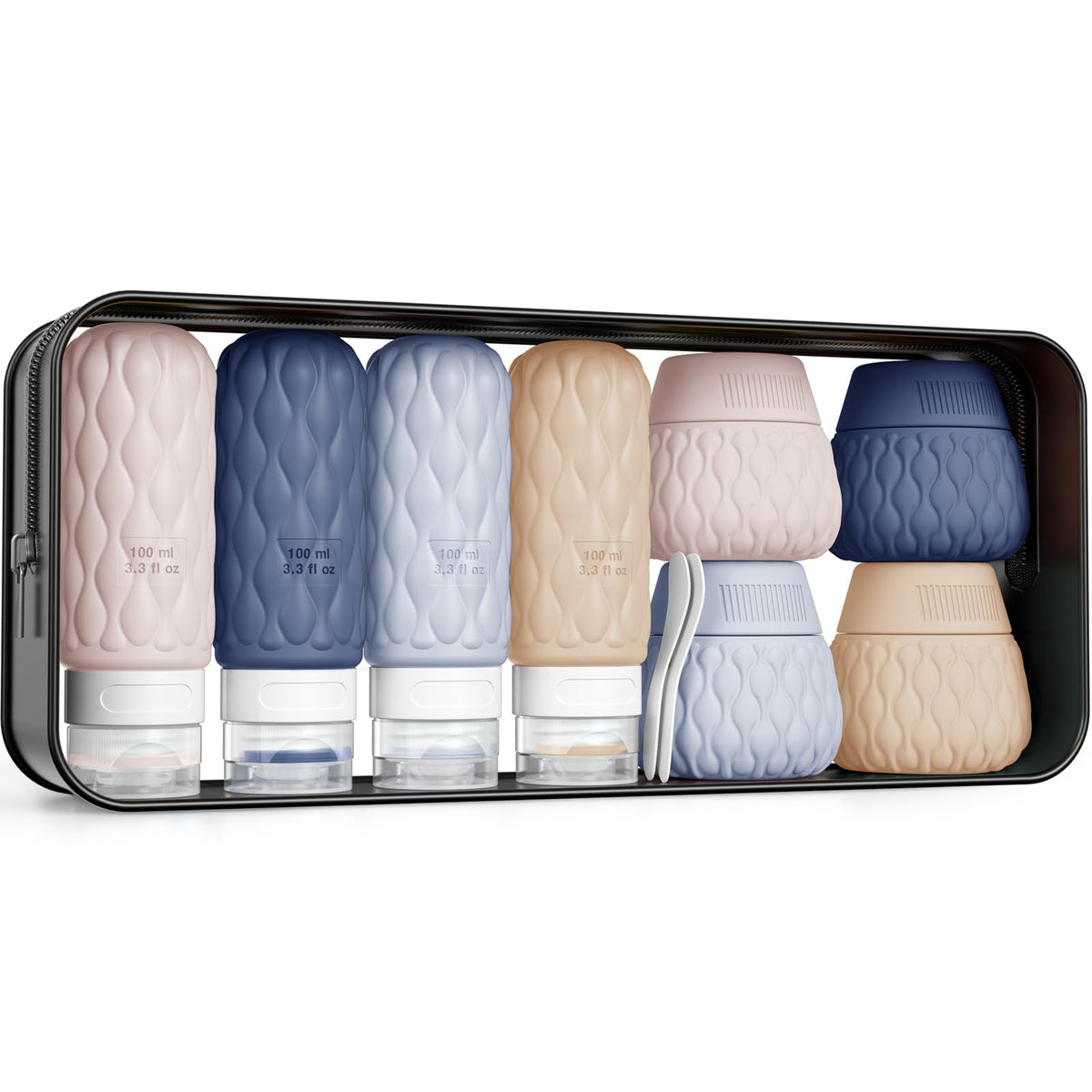 Travel Bottles for Toiletries Silicone Travel Size Containers 3.4oz 1.7oz | Travel Essentials TSA Approved Leakproof Refillable Squeeze Bottles with Labels/Clear Bag for Shampoo, Conditioner, Creams