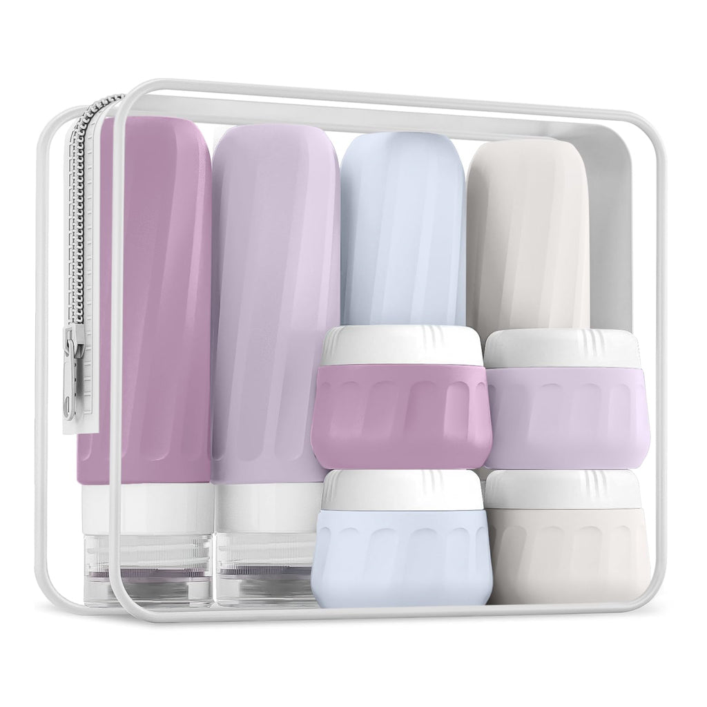 Mrsdry Travel Bottles for Toiletries 8 Pack, Travel Size Toiletries, Tsa Approved Travel Size Containers 3oz, with Travel Essentials Clear Bag, Leak Proof Silicone Squeezable Creams Jars