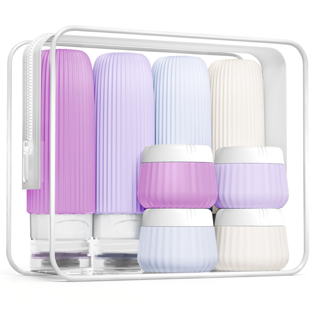 Mrsdry Travel Bottles - 8 Pack, TSA Approved Travel Size Toiletries, Leak Proof Silicone Squeezable Containers in Clear Bag