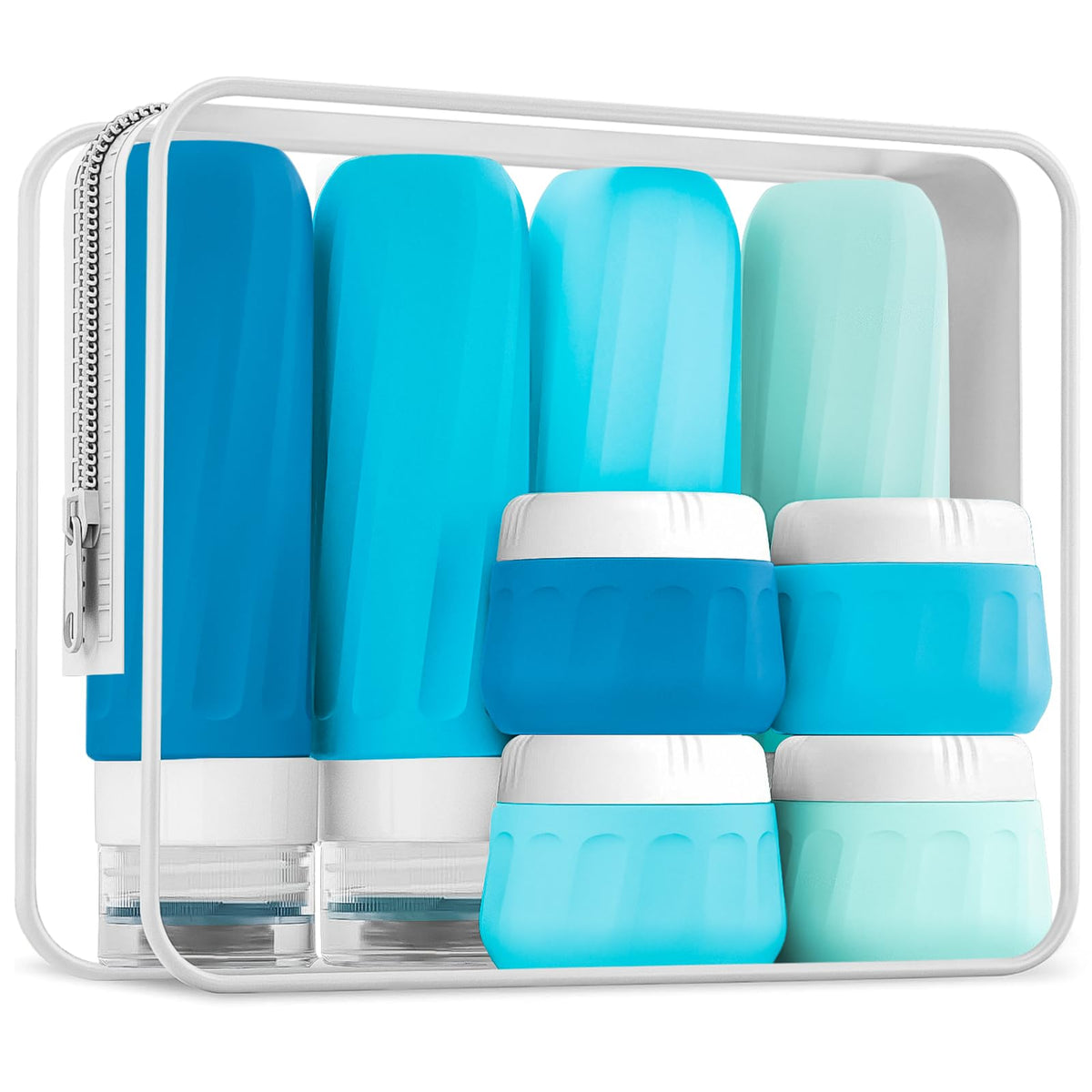 Mrsdry Travel Bottles for Toiletries 8 Pack, Travel Size Toiletries, Tsa Approved Travel Size Containers 3oz, with Travel Essentials Clear Bag, Leak Proof Silicone Squeezable Creams Jars