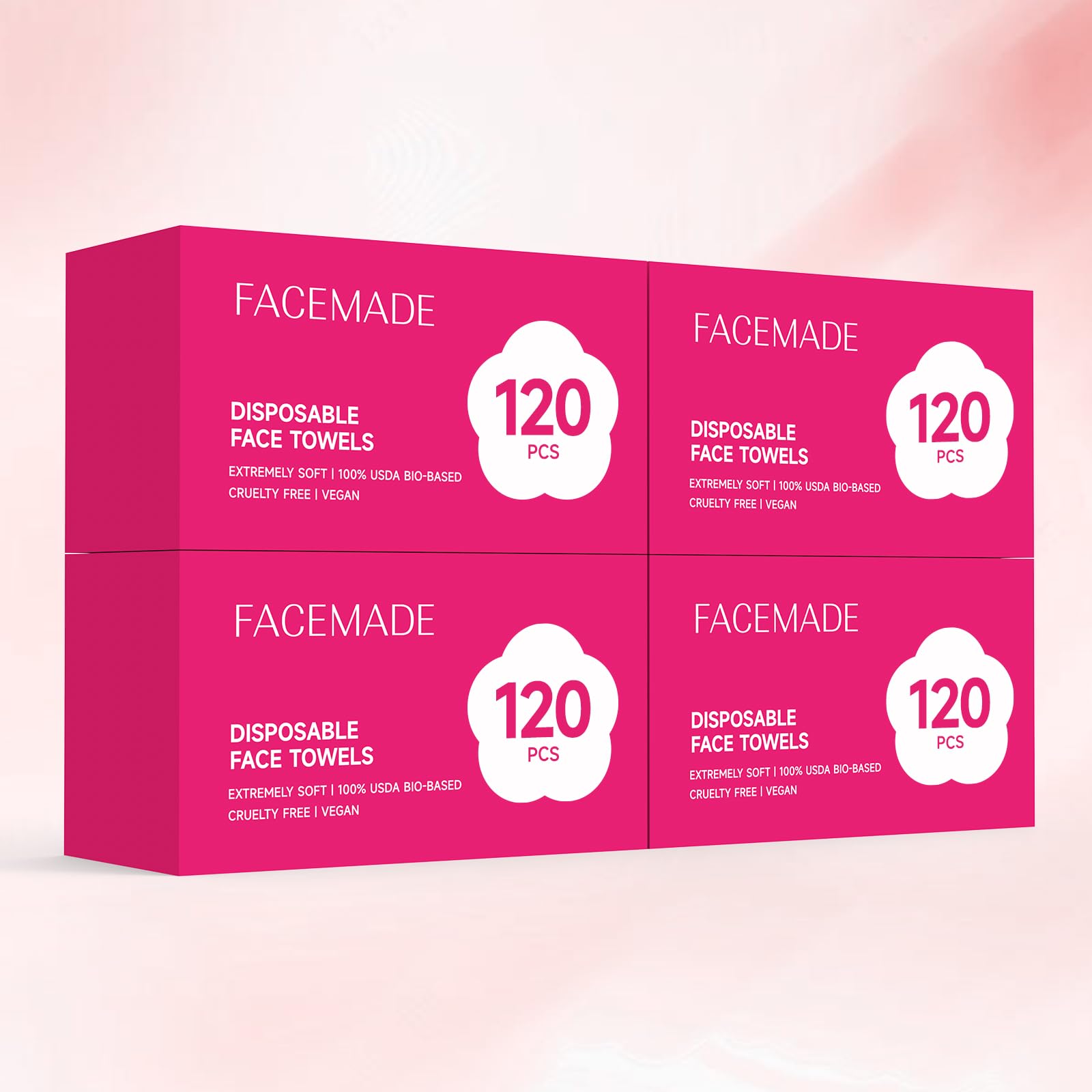 FACEMADE 120 Count Face Towels Disposable | 20% More Than Others | Lint-free and Odor-free | Perfect for Remove, Cleanse and Dry
