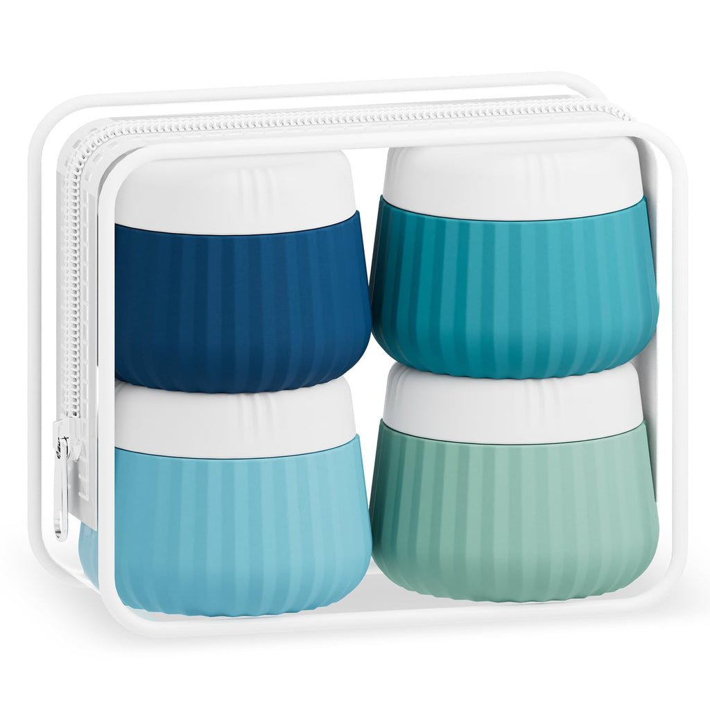 Mrsdry Travel Containers for Toiletries 4 Pack, TSA Approved Travel Size Toiletries, Portable Size Containers, With Clear Bag Leak Proof Silicone Jars, Essentials Creams Jars Carrying Small Items