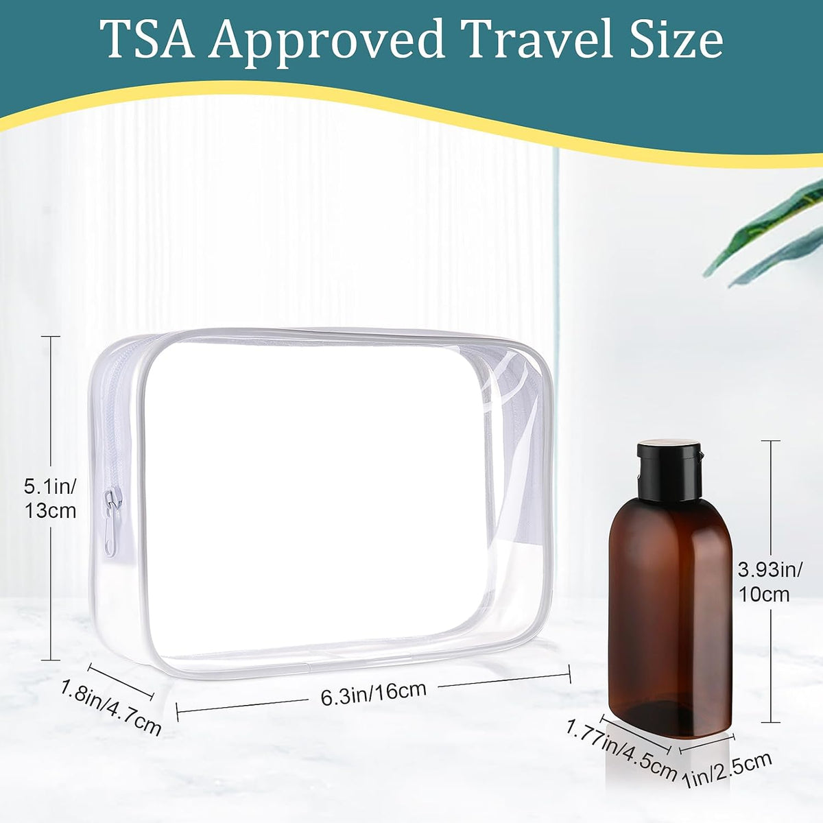 Cosywell 4 Pack 3.4 oz Preprinted Travel Bottles for Toiletries | Brown Bottles are Preprinted with SHAMPOO, CONDITIONER and BODY SOAP, One is Blank, Includes Flip Caps and a Toiletry Bag